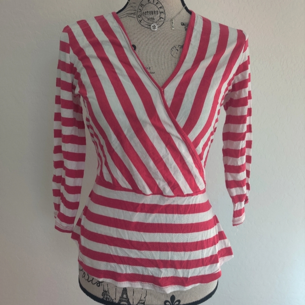 MICHAEL Michael Kors Pink & White Striped Nautical Barbiecore Wrap Blouse_Sm